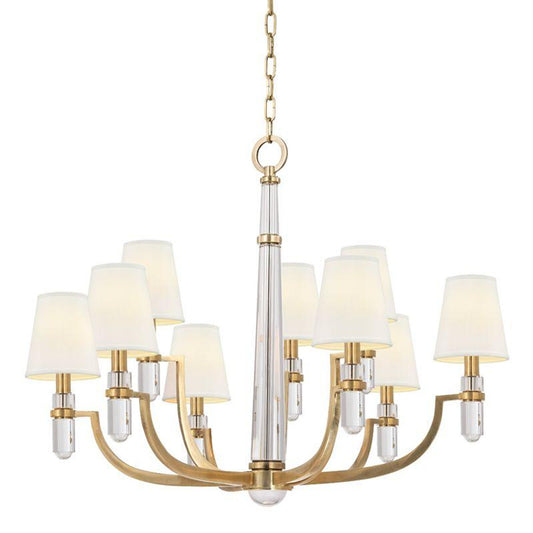 Dayton Chandelier, 9-Light, Aged Brass, White Shade, 33"W (989-AGB-WS 9W8MR)