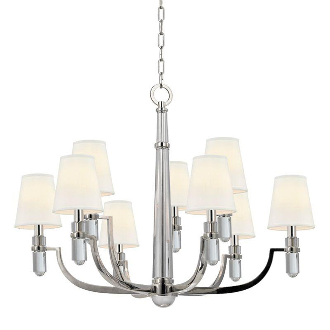 Dayton Chandelier, 9-Light, Polished Nickel, White Shade, 33"W (989-PN-WS 9W8MU)