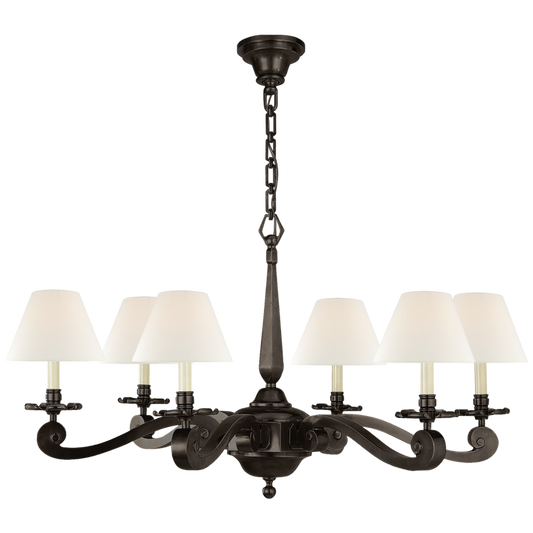 Myrna Chandelier, 6-Light, Gun Metal, Linen Shade, 33"W (AH 5010GM-L D04RH)