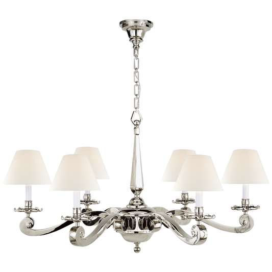 Myrna Chandelier, 6-Light, Polished Nickel, Linen Shade, 33"W (AH 5010PN-L D06P8)