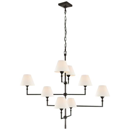 Jane Large Offset Chandelier, 8-Light, Gun Metal, Linen Shade, 47.75"W (AH 5310GM-L CTYH7)