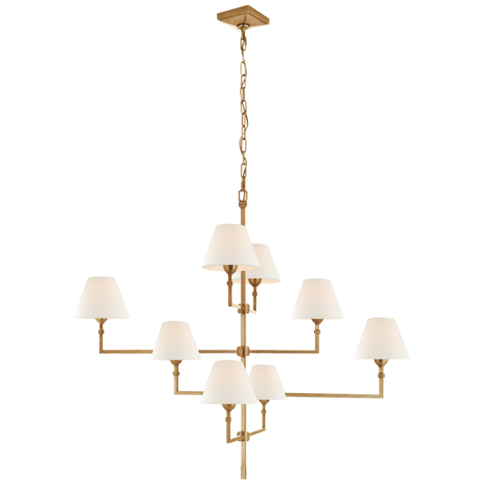 Jane Large Offset Chandelier, 8-Light, Hand-Rubbed Antique Brass, Linen Shade, 47.75"W (AH 5310HAB-L CTYH4)