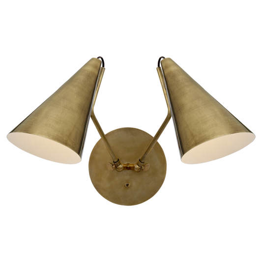 Clemente Double Wall Sconce, 2-Light, Hand-Rubbed Antique Brass, Antique Brass Shade, 10.75"H (ARN 2059HAB-HAB 2V1VN)