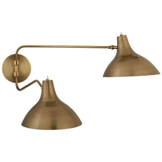 Charlton Medium Double Wall Light, 2-Light, Hand-Rubbed Antique Brass, Antique Brass Shade, 9"W (ARN 2071HAB CM017)