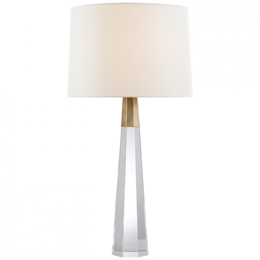 Olsen Table Lamp, 2-Light, Crystal with Brass, Linen Shade, 32.5"H (ARN 3026CG/HAB-L 2R348)