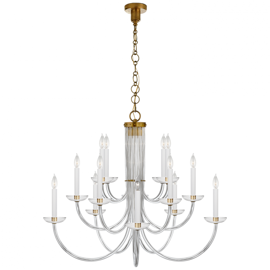 Wharton Chandelier, 15-Light, Hand-Rubbed Antique Brass, Crystal Shade, 37.75"W (ARN 5116HAB-CG 2K1T6)