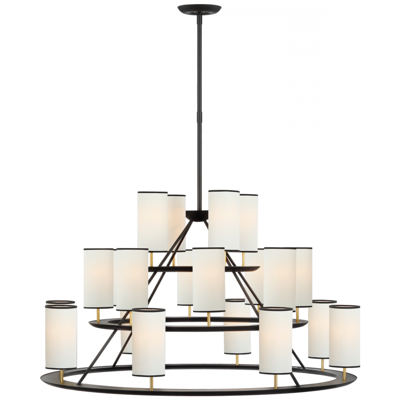 Trevi X-Large 3-Tier Chandelier, 20-Light, LED, Matte Black, Gild, Linen Shade, 43.5"W (ARN 5285BLK/G-L/BT D02UK)