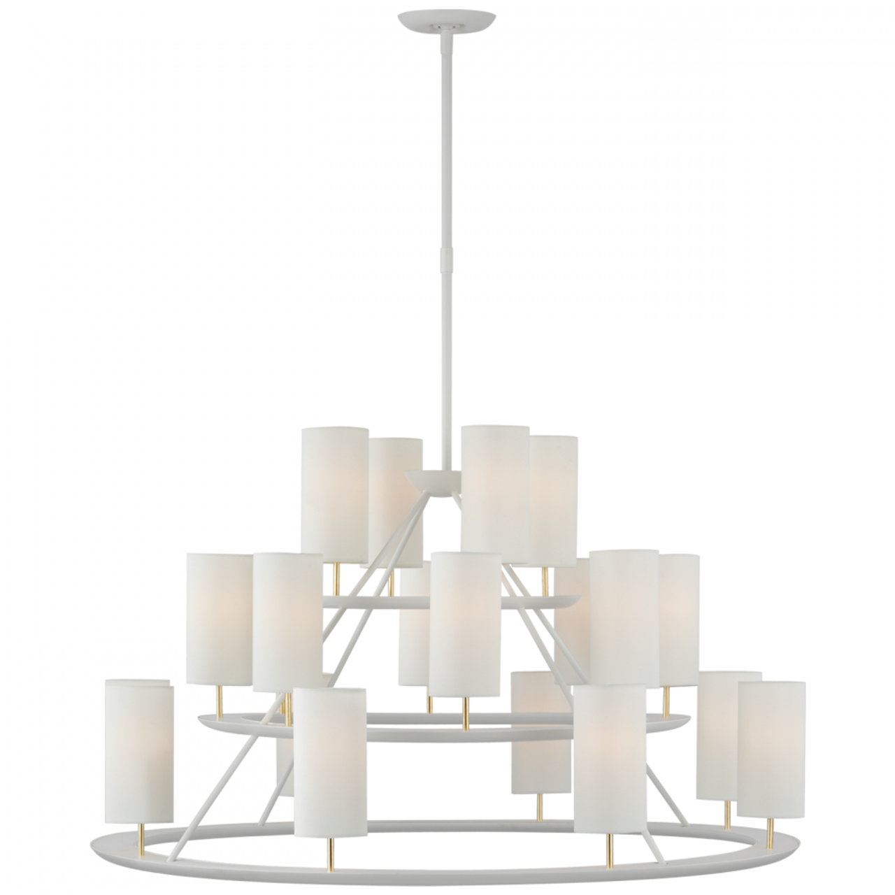 Trevi X-Large 3-Tier Chandelier, 20-Light, LED, Matte White, Gild, Linen Shade, 43.5"W (ARN 5285WHT/G-L D02UL)