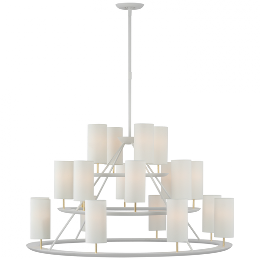 Trevi X-Large 3-Tier Chandelier, 20-Light, LED, Matte White, Gild, Linen Shade, 43.5"W (ARN 5285WHT/G-L D02UL)