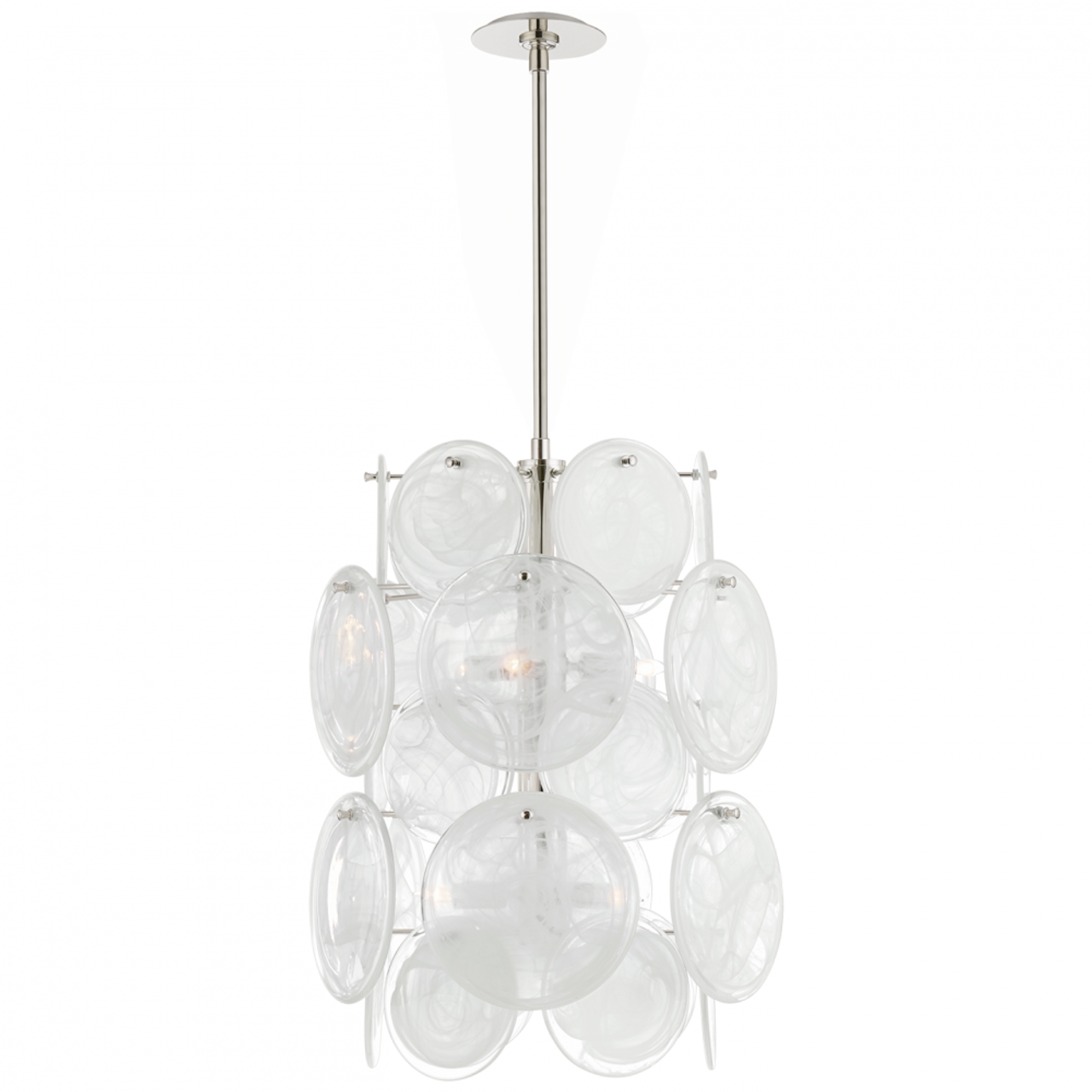 Loire Barrel Chandelier, 6-Light, Polished Nickel, White Strie Glass, 20"W (ARN 5451PN-WSG CPWTL)