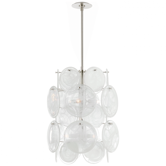 Loire Barrel Chandelier, 6-Light, Polished Nickel, White Strie Glass, 20"W (ARN 5451PN-WSG CPWTL)