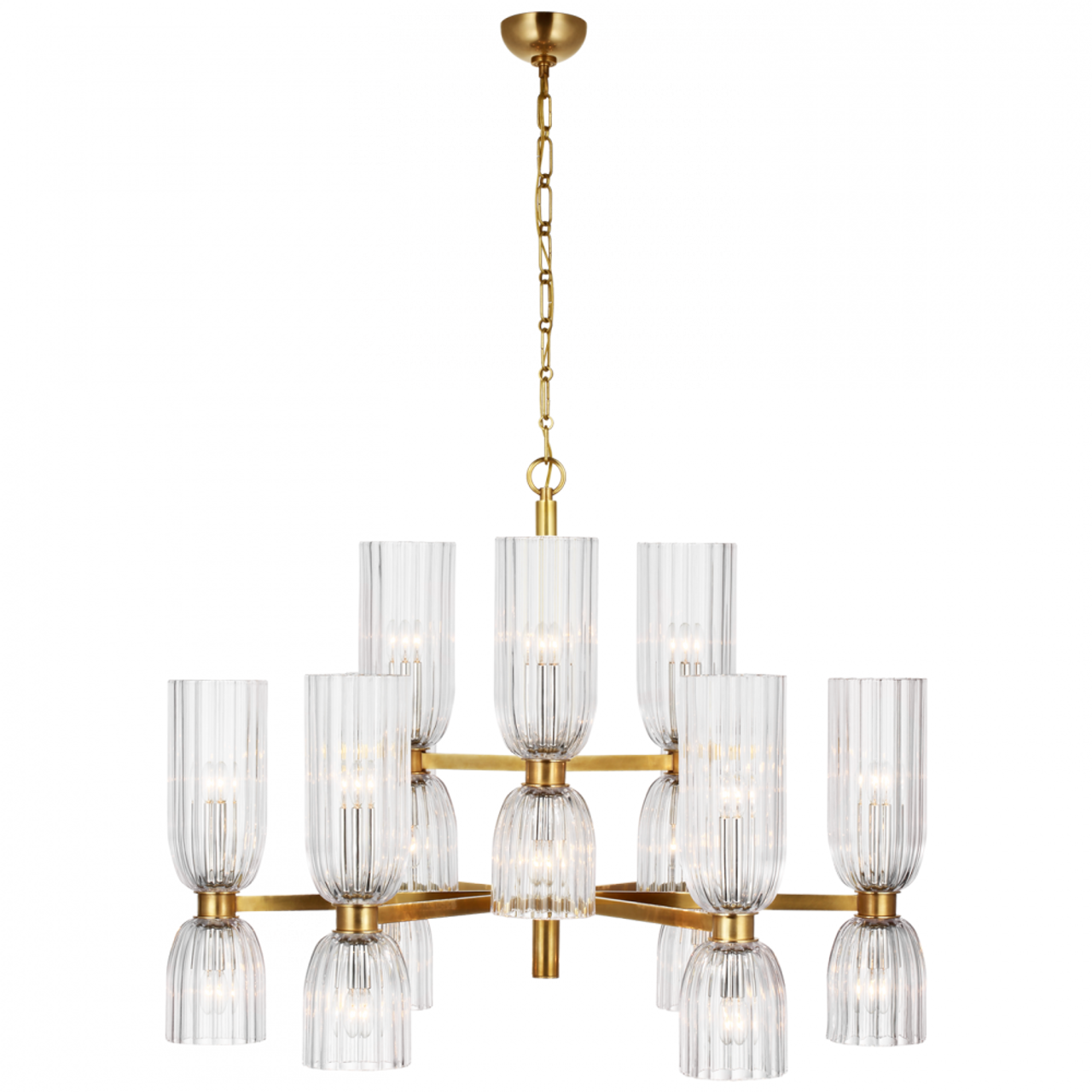 Asalea Medium Two-Tier Chandelier, 18-Light, Hand-Rubbed Antique Brass, 34"W (ARN 5500HAB-CG CX24V)