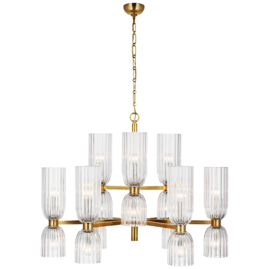 Asalea Medium Two-Tier Chandelier, 18-Light, Hand-Rubbed Antique Brass, 34"W (ARN 5500HAB-CG CX24V)