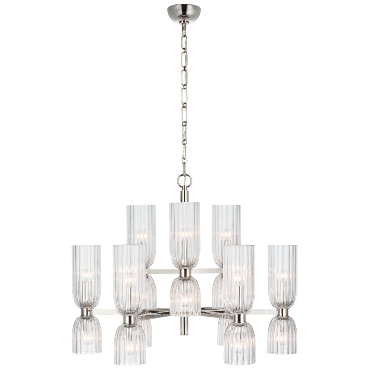 Asalea Medium Two-Tier Chandelier, 18-Light, Polished Nickel, 34"W (ARN 5500PN-CG CX423)