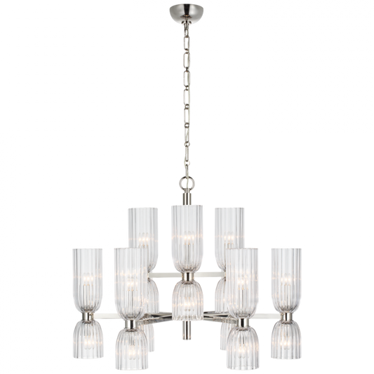 Asalea Medium Two-Tier Chandelier, 18-Light, Polished Nickel, 34"W (ARN 5500PN-CG CX423)