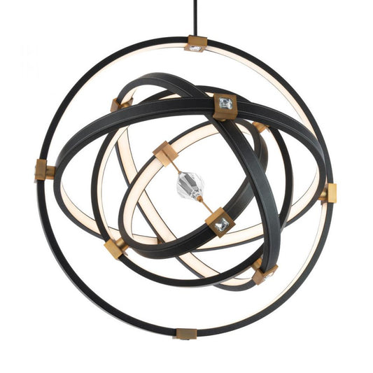 Atomic Pendant, Integrated LED, Black Leather, Aged Brass, Optic Crystal (BPD45236-BK/AB YUEX014CWA)