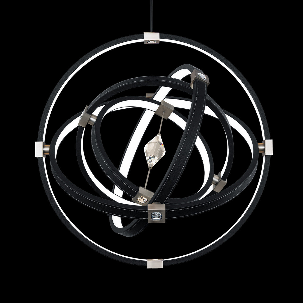 Atomic Pendant, Integrated LED, Black Leather, Brushed Nickel, Optic Crystal (BPD45236-BK/BN YUEX014CWC)