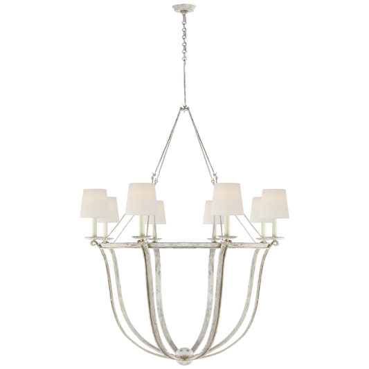 Lancaster Chandelier, 8-Light, Old White, Linen Shade, 41.5"W (CHC 1577OW-L D30K1)