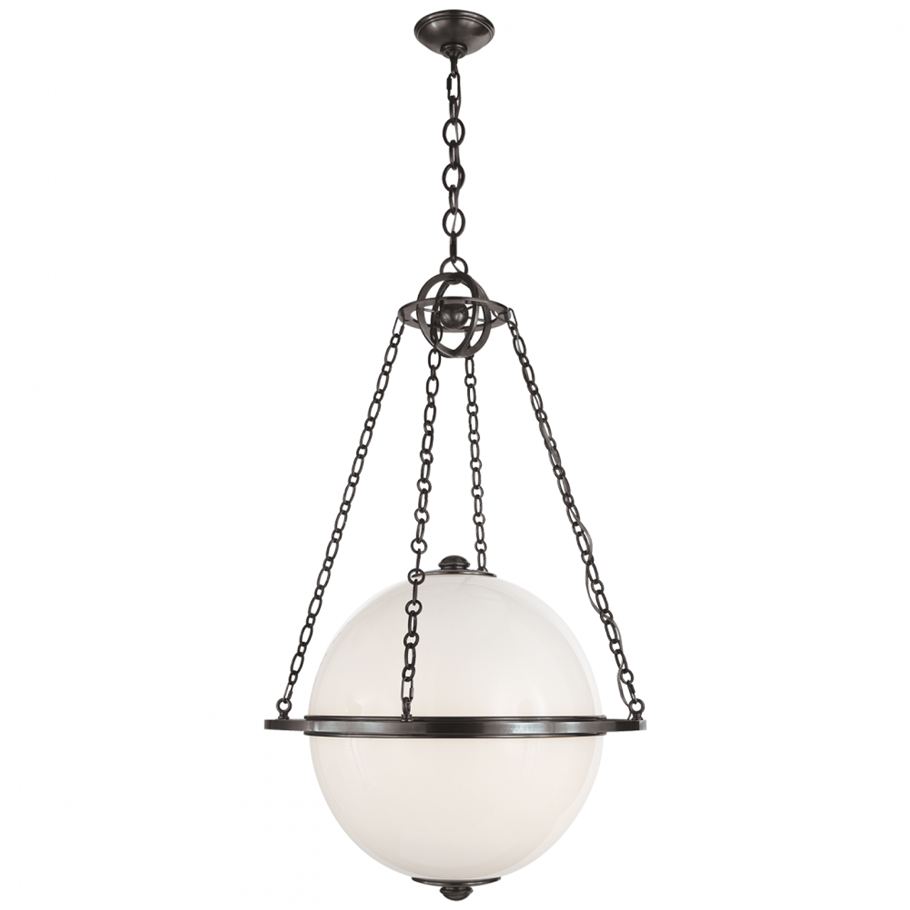 Modern Pendant, 2-Light, Globe, Bronze, White Glass, 24.25"W (CHC 2135BZ-WG 25Q62)