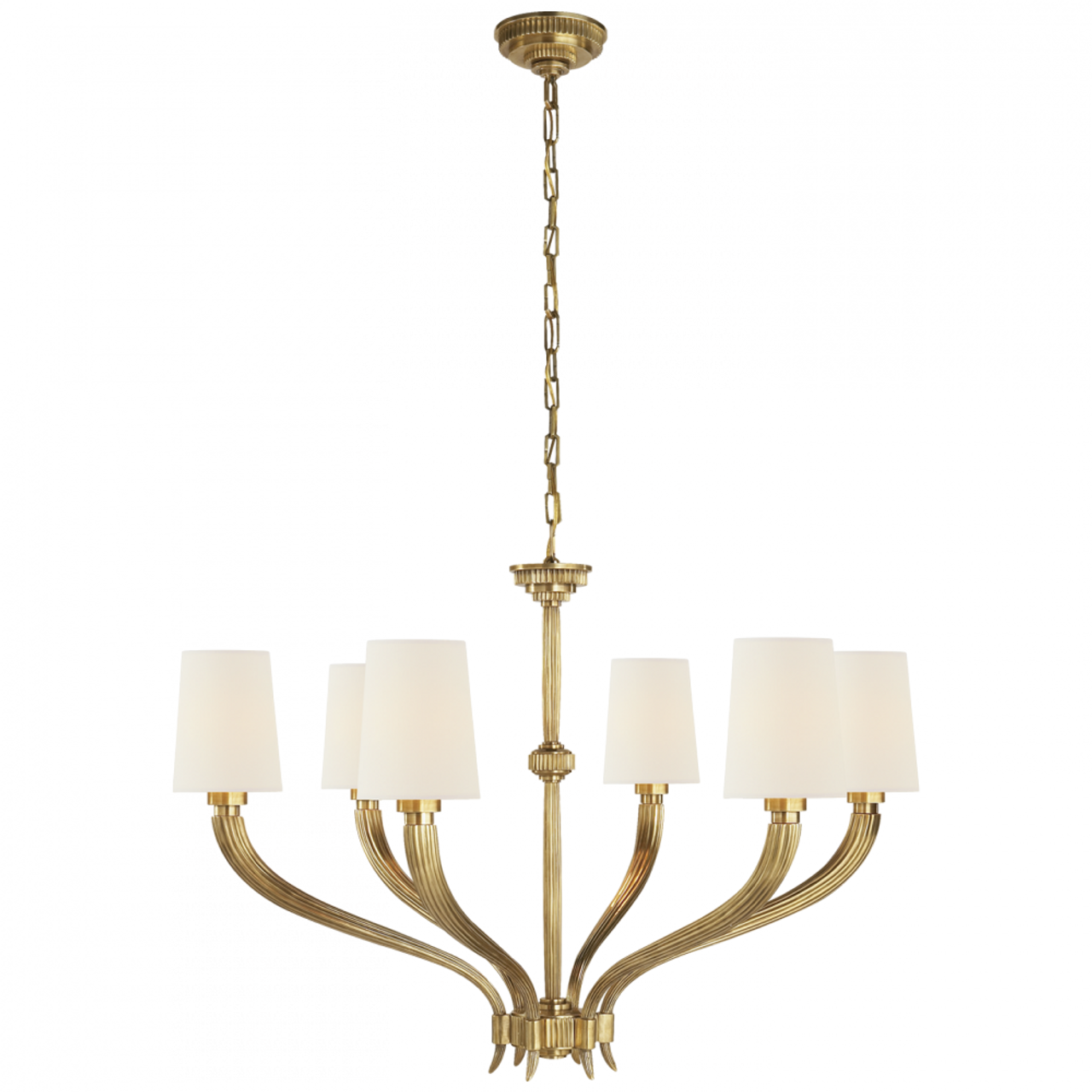 Ruhlmann Large Chandelier, 6-Light, Antique-Burnished Brass, Linen Shade, 35.25"W (CHC 2462AB-L D05NF)