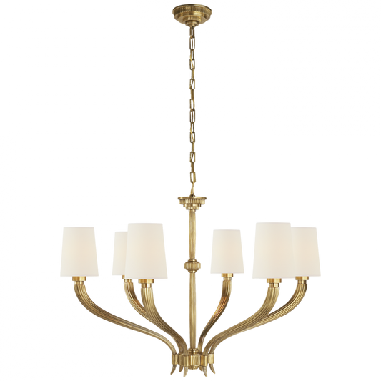 Ruhlmann Large Chandelier, 6-Light, Antique-Burnished Brass, Linen Shade, 35.25"W (CHC 2462AB-L D05NF)