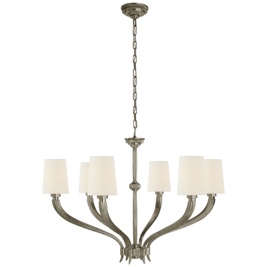 Ruhlmann Large Chandelier, 6-Light, Antique Nickel, Linen Shade, 35.25"W (CHC 2462AN-L D32F7)