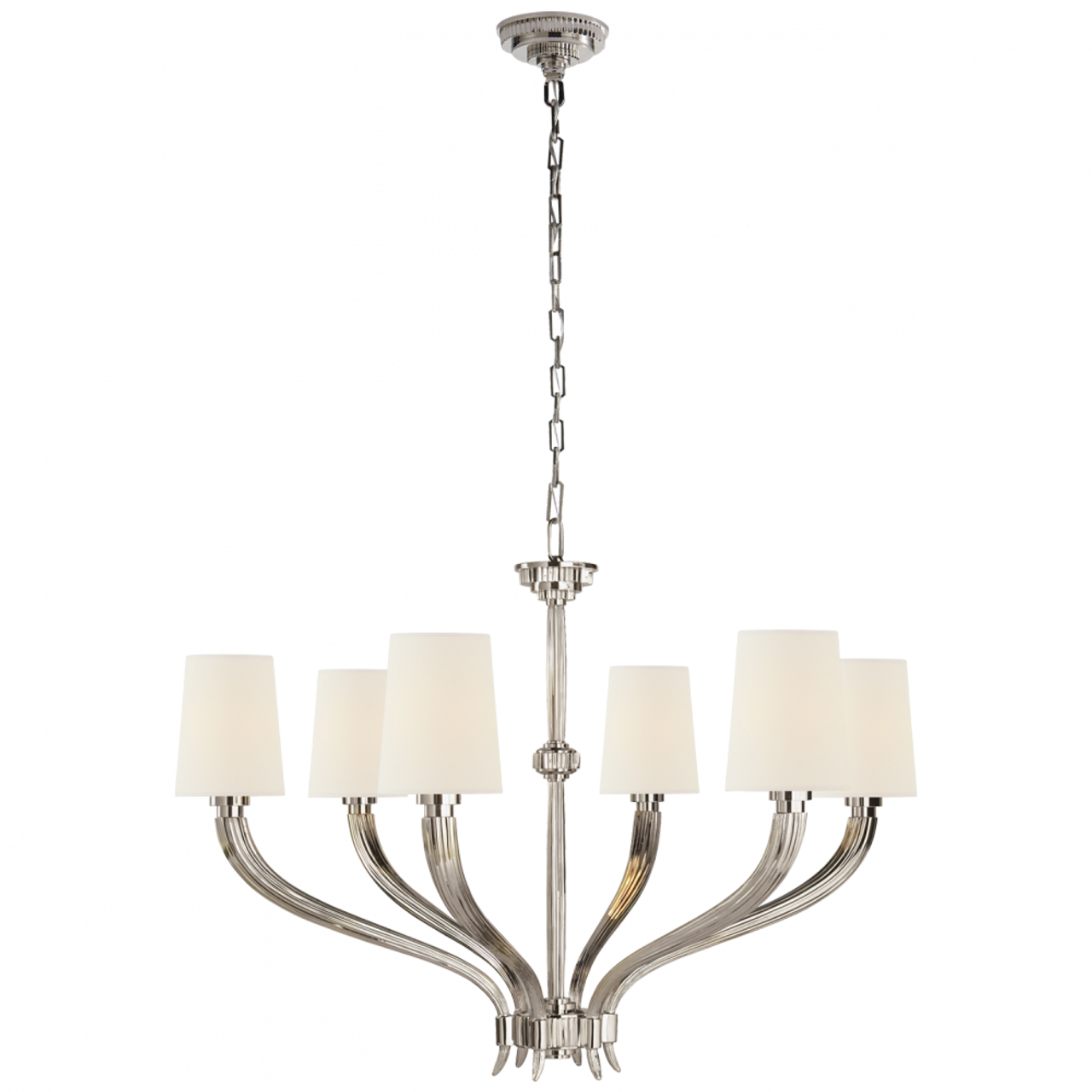 Ruhlmann Large Chandelier, 6-Light, Polished Nickel, Linen Shade, 35.25"W (CHC 2462PN-L D05NH)