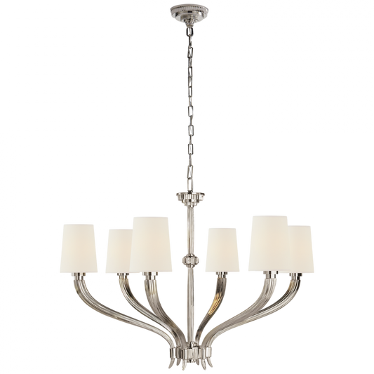 Ruhlmann Large Chandelier, 6-Light, Polished Nickel, Linen Shade, 35.25"W (CHC 2462PN-L D05NH)