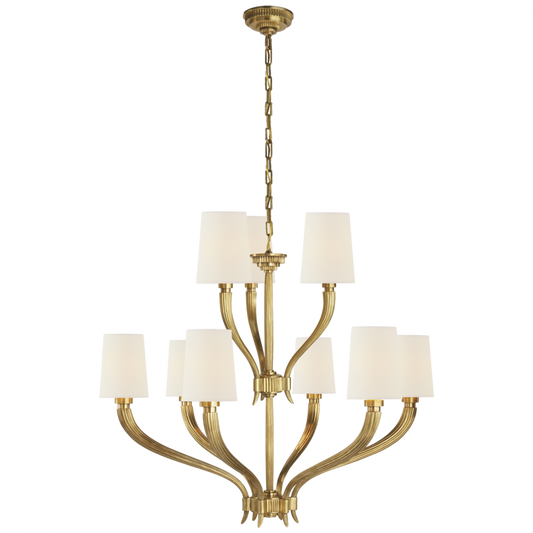 Ruhlmann 2-Tier Chandelier, 9-Light, Antique-Burnished Brass, Linen Shade, 35"W (CHC 2465AB-L D31GJ)