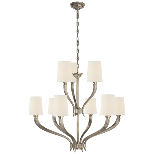 Ruhlmann 2-Tier Chandelier, 9-Light, Antique Nickel, Linen Shade, 35"W (CHC 2465AN-L D05QT)