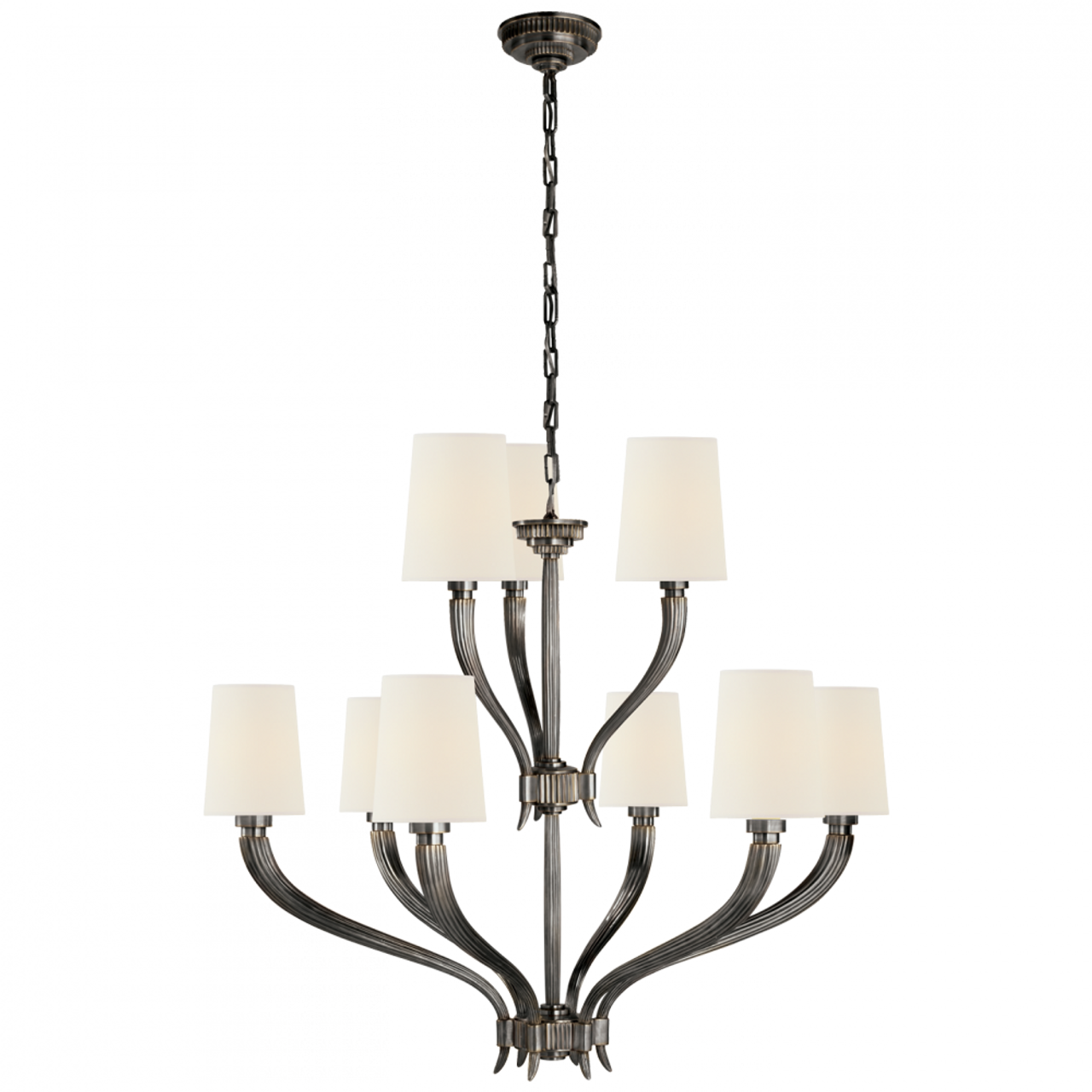 Ruhlmann 2-Tier Chandelier, 9-Light, Bronze, Linen Shade, 35"W (CHC 2465BZ-L D05QU)