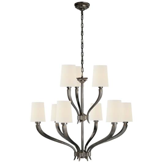 Ruhlmann 2-Tier Chandelier, 9-Light, Bronze, Linen Shade, 35"W (CHC 2465BZ-L D05QU)