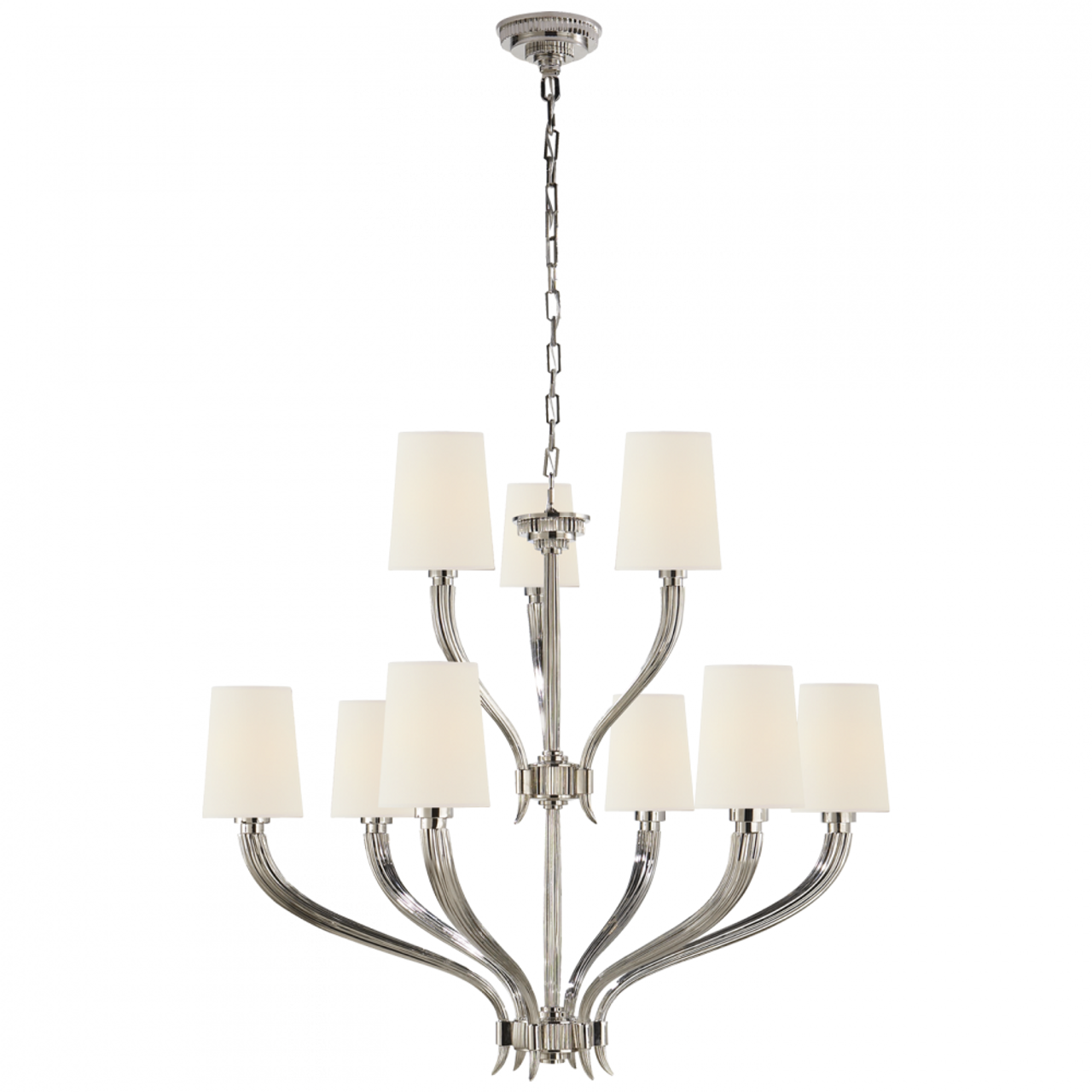 Ruhlmann 2-Tier Chandelier, 9-Light, Polished Nickel, Linen Shade, 35"W (CHC 2465PN-L D07NR)