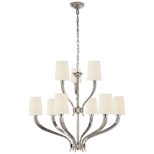 Ruhlmann 2-Tier Chandelier, 9-Light, Polished Nickel, Linen Shade, 35"W (CHC 2465PN-L D07NR)