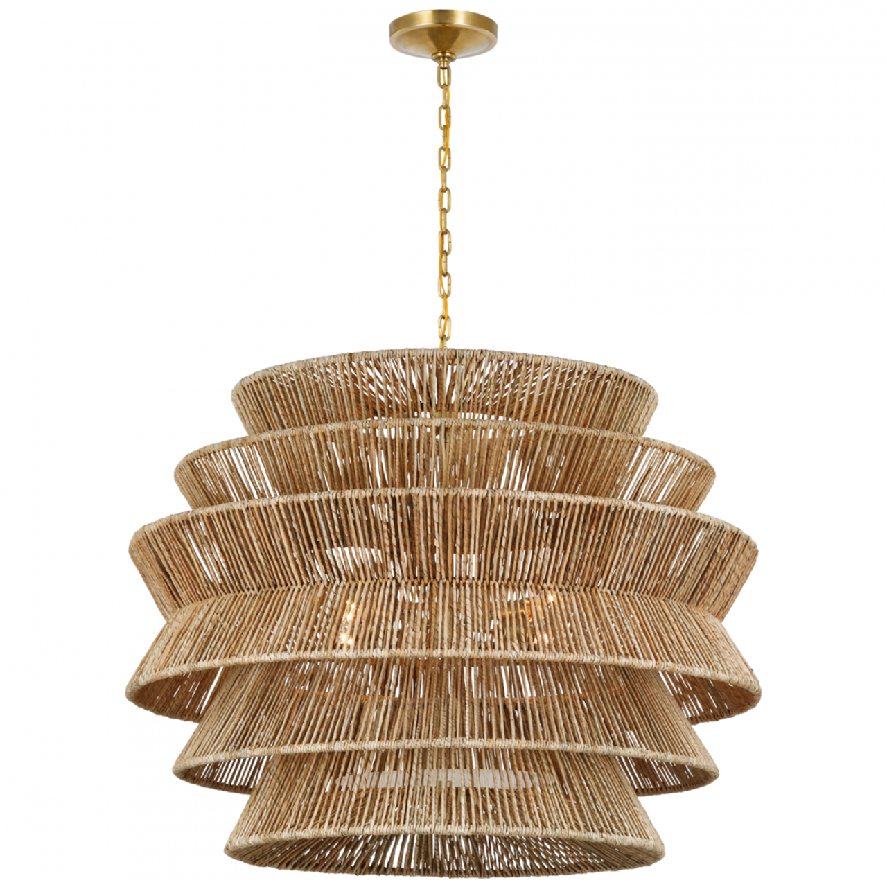 Antigua X-Large Drum Chandelier, 4-Light, LED, Antique-Burnished Brass, Natural Abaca, 42"W (CHC 5017AB/NAB D01U8)