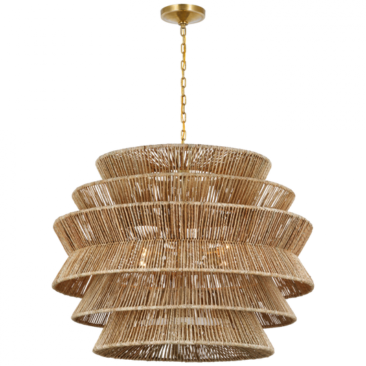 Antigua X-Large Drum Chandelier, 4-Light, LED, Antique-Burnished Brass, Natural Abaca, 42"W (CHC 5017AB/NAB D01U8)