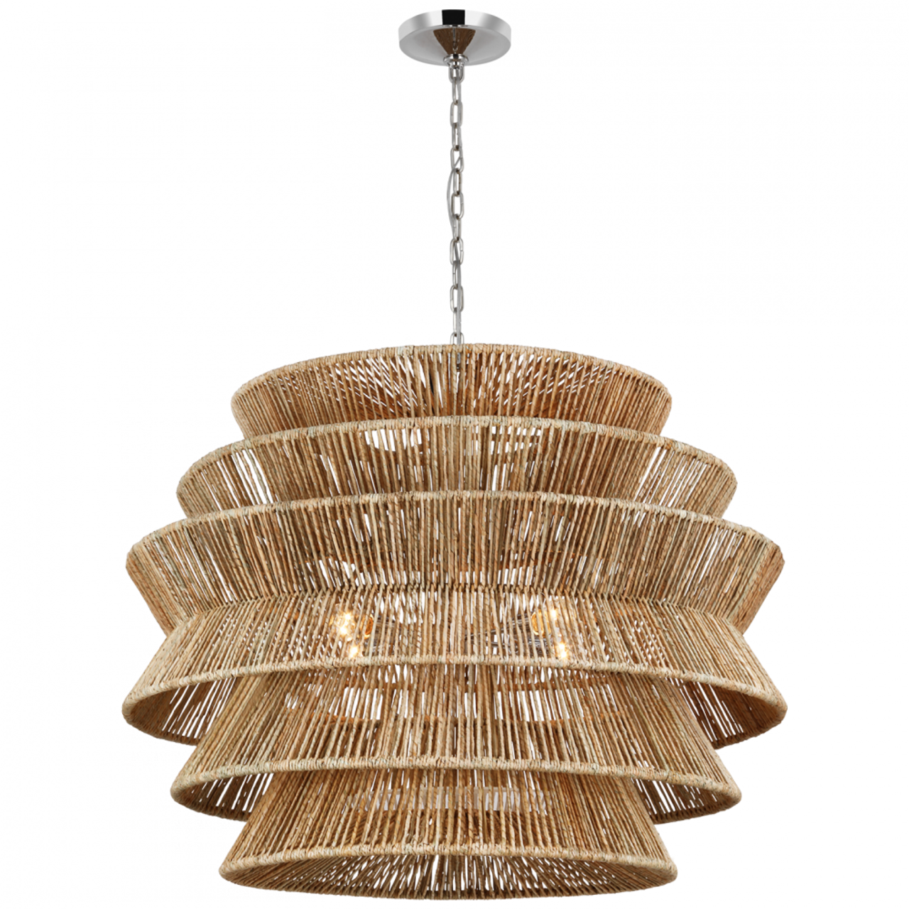 Antigua X-Large Drum Chandelier, 4-Light, LED, Polished Nickel, Natural Abaca, 42"W (CHC 5017PN/NAB D02R4)