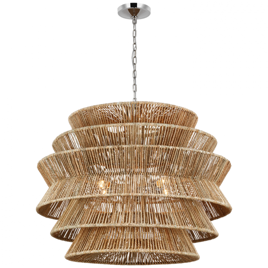 Antigua X-Large Drum Chandelier, 4-Light, LED, Polished Nickel, Natural Abaca, 42"W (CHC 5017PN/NAB D02R4)