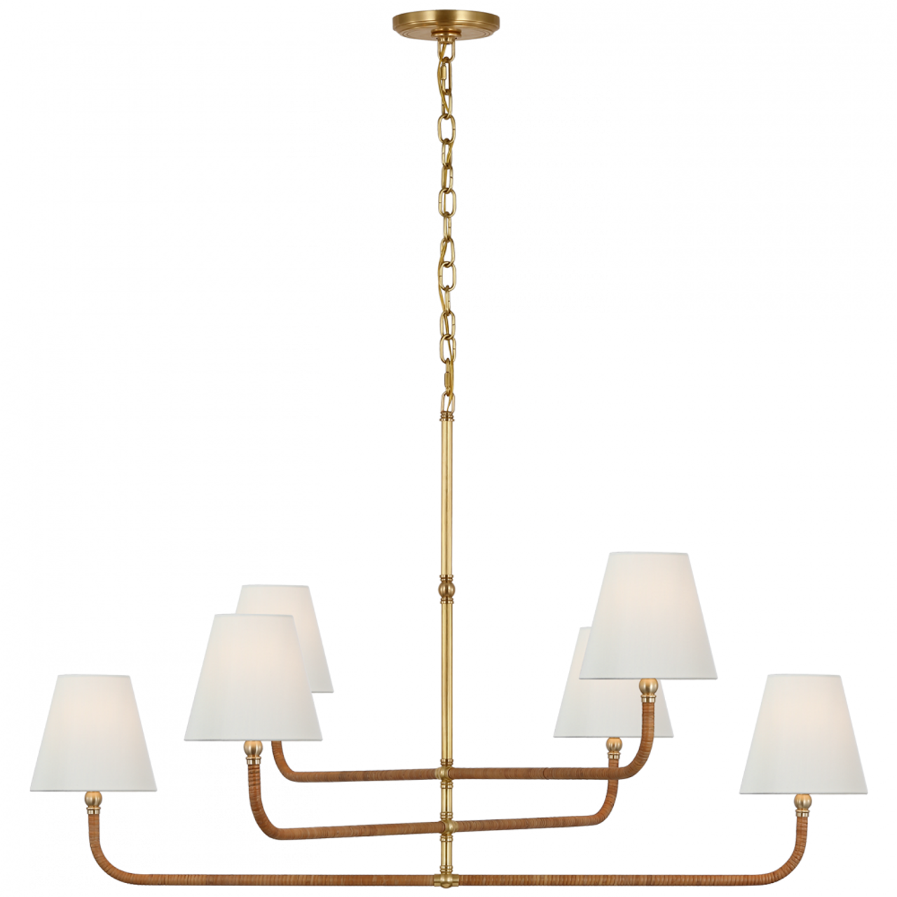 Basden Extra Large Three Tier Chandelier - Antique-Burnished Brass and Natural Rattan