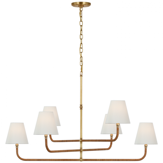 Basden Extra Large Three Tier Chandelier - Antique-Burnished Brass and Natural Rattan