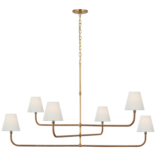 Basden Grande Three Tier Chandelier - Antique-Burnished Brass and Natural Rattan