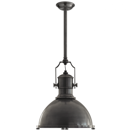 Country Industrial Large Pendant, 1-Light, Bronze, Bronze Shade, Over All Height 59" (CHC 5136BZ-BZ 25T5V)