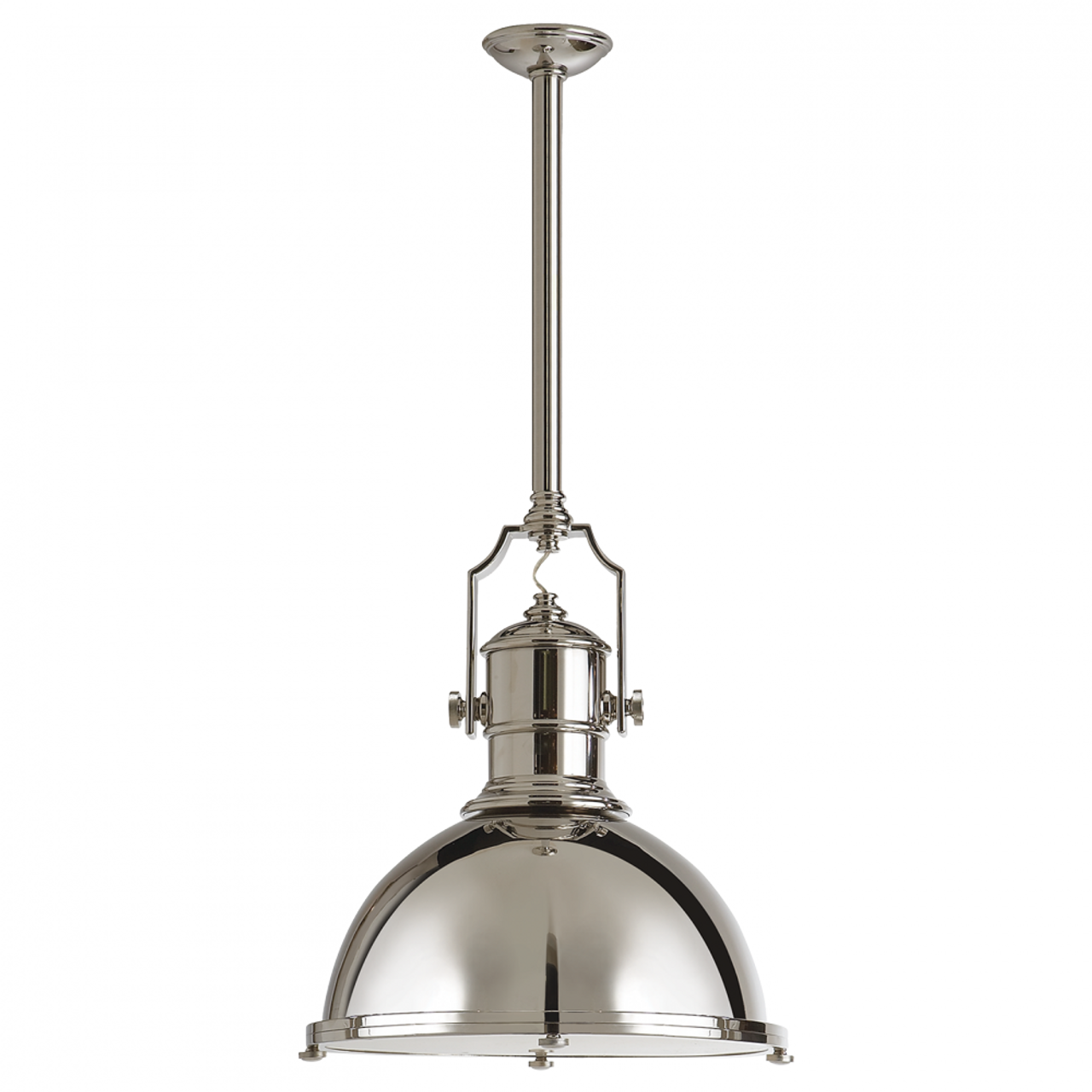 Country Industrial Large Pendant, 1-Light, Polished Nickel, Polished Nickel Shade, Over All Height 59" (CHC 5136PN-PN 25T5Z)