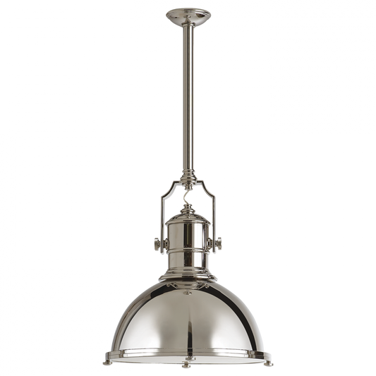 Country Industrial Large Pendant, 1-Light, Polished Nickel, Polished Nickel Shade, Over All Height 59" (CHC 5136PN-PN 25T5Z)