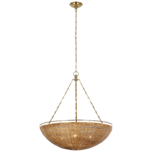 Clovis Medium Chandelier - Antique-Burnished Brass and Natural Wicker