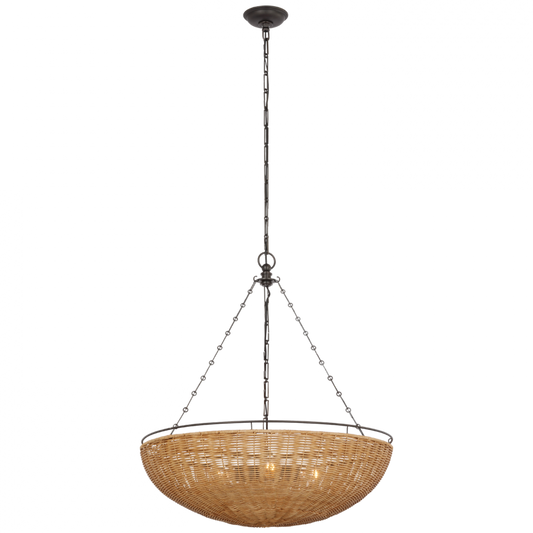 Clovis Medium Chandelier - Aged Iron and Natural Wicker