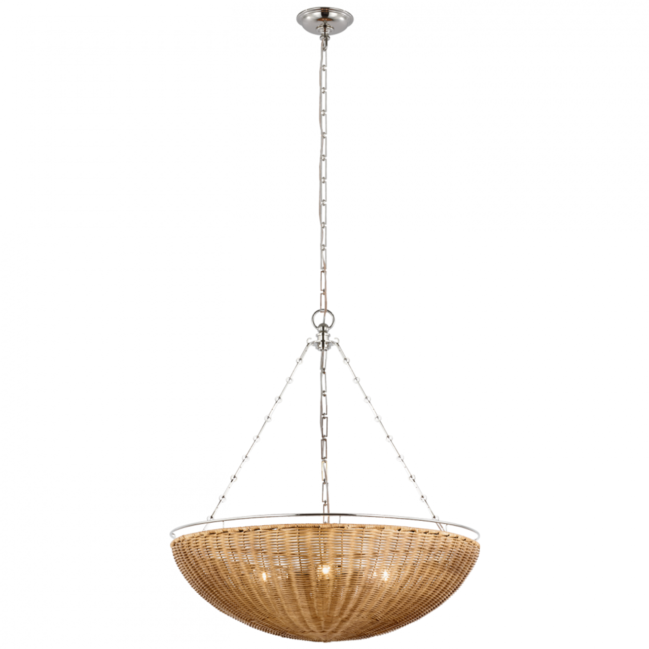 Clovis Medium Chandelier - Polished Nickel and Natural Wicker