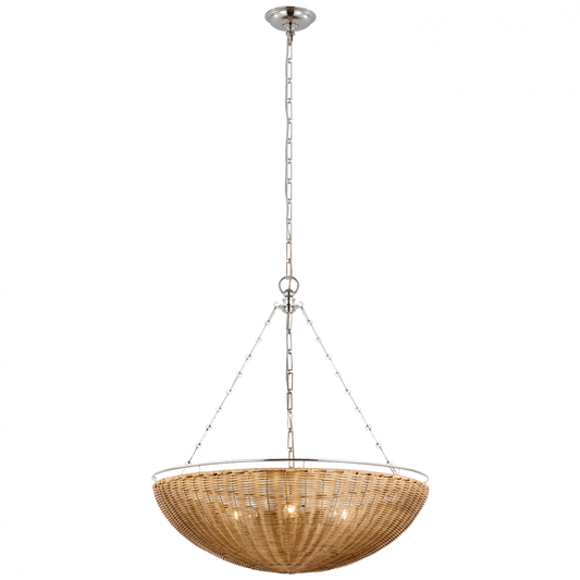 Clovis Medium Chandelier - Polished Nickel and Natural Wicker