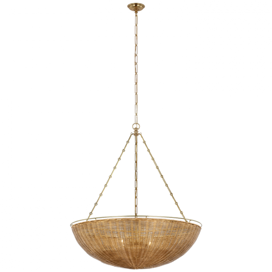 Clovis Extra Large Chandelier - Antique-Burnished Brass and Natural Wicker