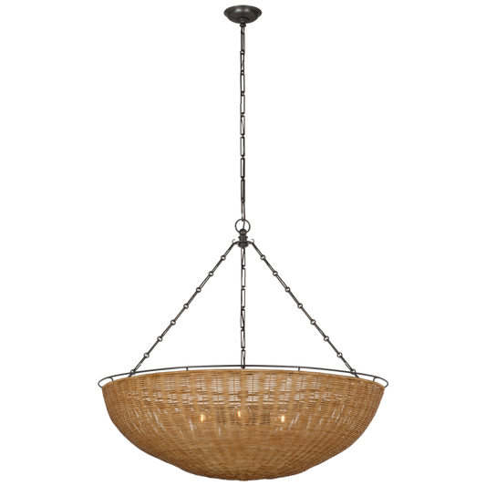 Clovis Extra Large Chandelier - Aged Iron and Natural Wicker